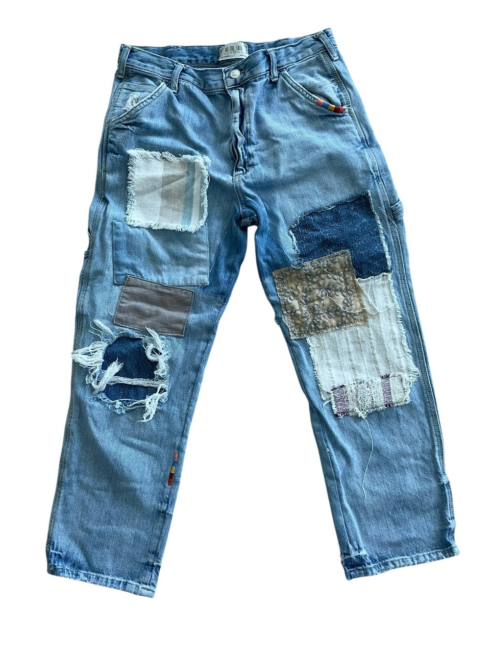 Free People We The Free Patchwork Distressed Jeans 28 Cropped Boho - Picture 3 of 7
